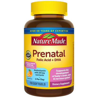 Picture of Nature Made Prenatal with Folic Acid + DHA, Prenatal Vitamin and Mineral Supplement for Daily Nutritional Support, 110 Softgels, 110 Day Supply