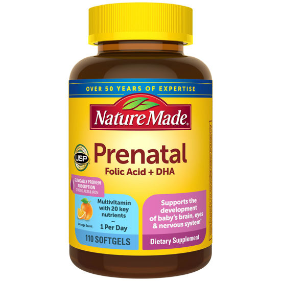 Picture of Nature Made Prenatal with Folic Acid + DHA, Prenatal Vitamin and Mineral Supplement for Daily Nutritional Support, 110 Softgels, 110 Day Supply