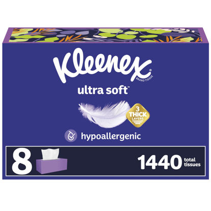 Picture of Kleenex Ultra Soft Facial Tissues, 8 Flat Boxes, 180 Tissues per Box, 3-Ply, Packaging May Vary