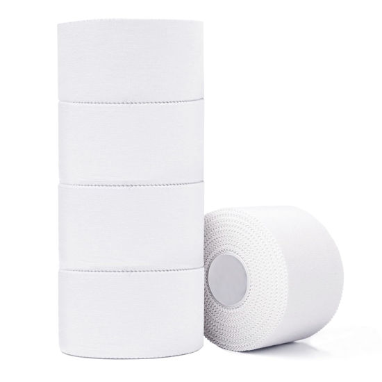 Picture of ADMITRY Athletic Tape,5 Pack White Sports Tape,Very Strong No Sticky Residue Wrist Ankle Tape for Gymnastics Boxing Lacrosse Climbing Hockey Bat Injuries Medical (1.5 Inches)