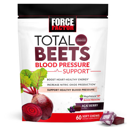 Picture of Force Factor Total Beets Blood Pressure Support Supplements with Beet Powder, Great-Tasting Beets Chewables for Heart-Healthy Energy, and Increased Nitric Oxide, 60 Chews