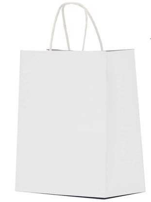 Picture of Qutuus White Gift Bags with Handles 25 pcs 8x4.5x10 White Paper Gift Bags, Medium Gift Bags, White Bags for Valentines, White Paper Bags with Handles Bulk