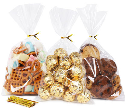 Picture of SUREHOME Cellophane Bags 100 Pack Clear Cellophane Treat Bags 6x10 In Cello Candy Bags for Party Favors Clear Gift Bags with Ties Plastic Gift Bags for Gift Giving Cookies Bakery Popcorn Goodie Wraps