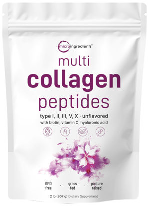 Picture of Multi Collagen Protein Powder, 2lbs - Hydrolyzed Collagen Peptides | Type I,II,III,V,X with Biotin 10000mcg, Hyaluronic Acid, Vitamin C - Unflavored - Keto & Paleo Friendly, Easy Dissolve, Non-GMO
