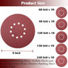 Picture of Tonmp 50 PCS 9-Inch 10-Hole Hook-and-Loop Sanding Discs for Drywall Sander -10 Pack Each of 60 80 120 150 240 Grits Sander Paper