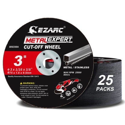 Picture of EZARC Cut Off Wheels 25 Pack, 3” x 1/16” x 3/8” Cutting Wheel, Metal & Stainless Steel Cutting Disc for Die Grinder
