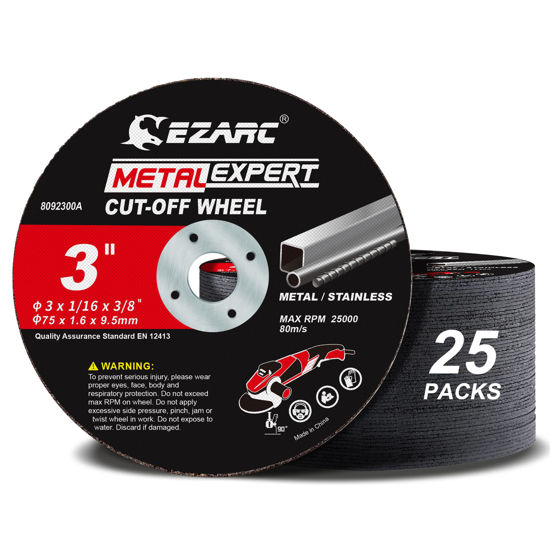 Picture of EZARC Cut Off Wheels 25 Pack, 3” x 1/16” x 3/8” Cutting Wheel, Metal & Stainless Steel Cutting Disc for Die Grinder