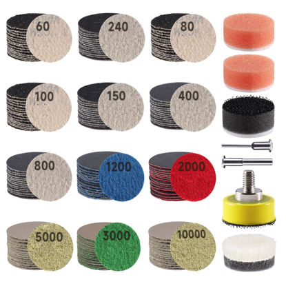 Picture of 188 PCS 1 Inch Sanding Disc, GOH DODD Hook and Loop 60 to 10000 Grit Wet Dry Sandpaper Micro Sand Paper with 1/8" 1/4" Shank, Backing Pad, Polishing Pads, Foam Sanding Pads for Auto Wood Metal Jewelry