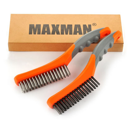 Picture of Wire Brush Set,Heavy Duty Carbon Steel and Stainless Steel Wire Scratch Brush for Cleaning Rust with 10" Curved Plastic Handle,2 PCs