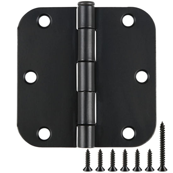Picture of 30 Pack Rounded Matte Black Door Hinges 3.5 Inch 5/8" Radius Interior 3 1/2" Flat Iron Bifold Residential Standard Bedroom Indoor for Doors 3 ½"Hardware Control House Home Decor Essentials Accessories