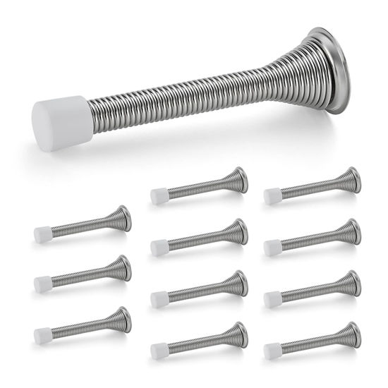 Picture of Ravinte Door Stoppers, 12 Pack Spring Door Stops with Rubber Bumper, Satin Nickel Door Stoppers for Bottom of Door