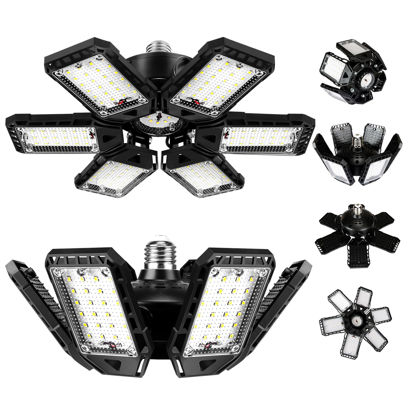 Picture of LED Garage Lights Bulb 2 Pack 180W 18000LM 6500K Led Shop Light with 6 Plus 1 Deformable Panels Basement Barn Ceiling Lights E26 and E27