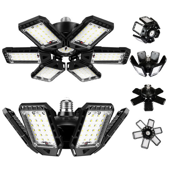 Picture of LED Garage Lights Bulb 2 Pack 180W 18000LM 6500K Led Shop Light with 6 Plus 1 Deformable Panels Basement Barn Ceiling Lights E26 and E27