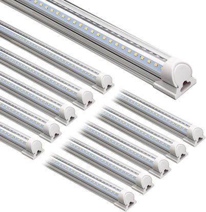 Picture of Barrina LED Shop Light, 8FT 72W 10000LM 5000K, Daylight White, V Shape, Clear Cover, Hight Output, Linkable, T8 LED Tube Lights, for Garage 8 Foot with Plug (Pack of 10)
