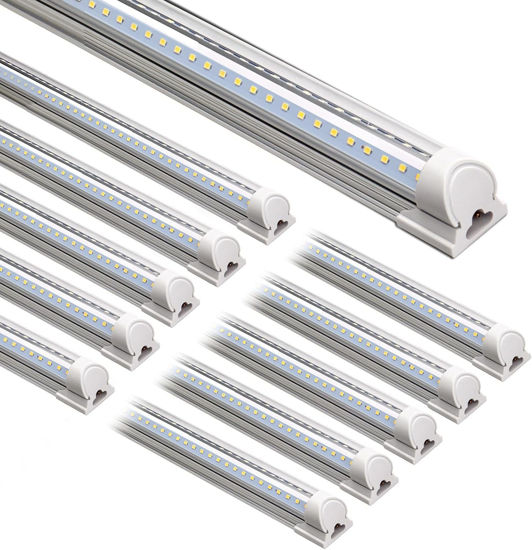 Picture of Barrina LED Shop Light, 8FT 72W 10000LM 5000K, Daylight White, V Shape, Clear Cover, Hight Output, Linkable, T8 LED Tube Lights, for Garage 8 Foot with Plug (Pack of 10)