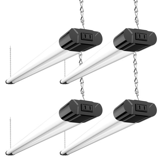 Picture of BBOUNDER 4 Pack Linkable LED Utility Shop Light, 4400 LM, Super Bright 6500K Cool Daylight, 4 FT Integrated Fixture for Garage, 40W Equivalent 250W, Surface + Suspension Mount, Black