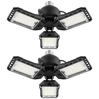Picture of Aoretic LED Garage Lights Bulb 2 Pack -80W, 8000LM 6500K Led Shop Light with 3 Deformable Panels, Basement Barn Light Garage Ceiling Lights, E26/E27 for Garage, Warehouse, Shop, Basement