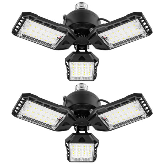 Picture of Aoretic LED Garage Lights Bulb 2 Pack -80W, 8000LM 6500K Led Shop Light with 3 Deformable Panels, Basement Barn Light Garage Ceiling Lights, E26/E27 for Garage, Warehouse, Shop, Basement