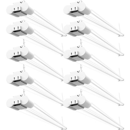Picture of Sunco 10 Pack Linkable LED Utility Shop Light, 4500 LM, 5000K Daylight, 4 FT, 48 Inch Integrated Fixture for Garage, 40W Equivalent 150W, Surface + Suspension Mount, White