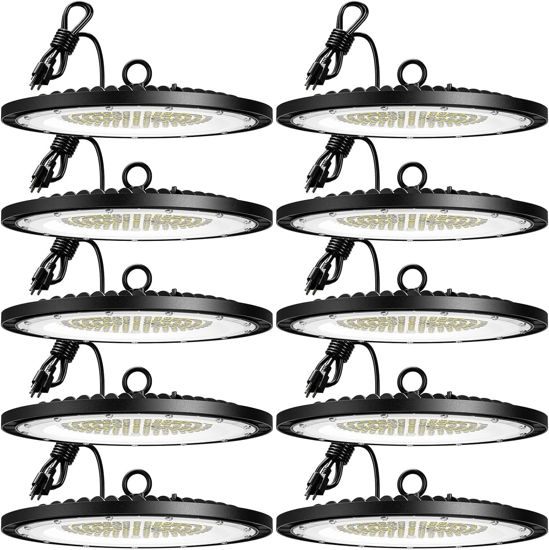 Picture of Amico 200W 10 Pack UFO LED High Bay Light 28,000lm 5000K LED High Bay Lights with UL Listed US Hook 5' Cable Alternative to 650W MH/HPS for Gym Factory Barn Warehouse