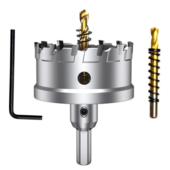 Picture of ASNOMY Tungsten Carbide Tipped Hole Saw Drill Bit for Hard Metal, 3 Inch T.C.T Hole Saw Cutter with 2pcs Titanium-Plated Pilot Drill bit for Metal, Steel, Iron, Wood, Plastic