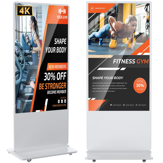 Picture of YCKJNB 65 inch Indoor Digital Signage 4K LCD Screen IPS Floor Standing Digital Kiosks Interactive Displays with WiFi HDMI/USB Input Auto AD Player, Android OS White