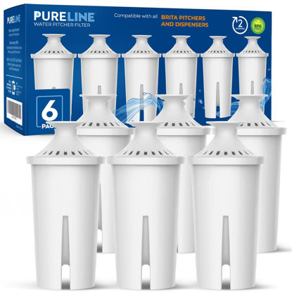 Picture of Pureline Replacement for Brita® Filter, Pitchers and Dispensers, Classic 35557, OB03, Mavea® 107007, Replacement for Brita® Pitchers Grand, Lake, Capri, Wave and More (6 Pack)