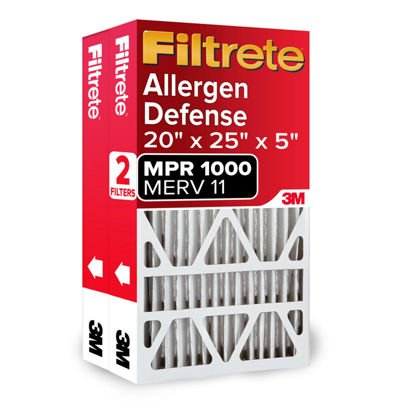 Picture of Filtrete 20x25x5 AC Furnace Air Filter, MPR 1000, MERV 11, Fits Lennox Devices, Allergen Defense, Electrostatic Air Cleaning Filter, 2-Pack (actual size 19.63 x 24.75 x 4.31 in)