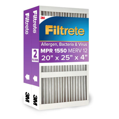 Picture of Filtrete 20x25x4 AC Furnace Air Filter, MPR 1550, MERV 12, Fits Lennox & Honeywell, Allergen, Bacteria & Virus, Electrostatic Air Cleaning Filter, 2-Pack (actual size 19.88 x 24.63 x 4.31)
