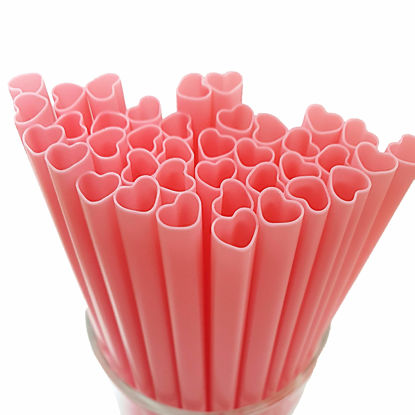 Picture of The best MOON 100pcs Heart Shaped Pink Straws Disposable Drinking Cute Straw Individually Wrapped Pink Plastic Straw Valentines day Cocktail Birthday Party Bridal Shower Wedding Supplies