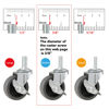 Picture of WHARSTM Caster Wheels, 3" Locking Swivel Stem Casters Set with Brake of 4, 3/8"-16 x 1" (Screw Diameter 3/8", Length 1")Rubber Casters with 360 Degree No Noise Wheels