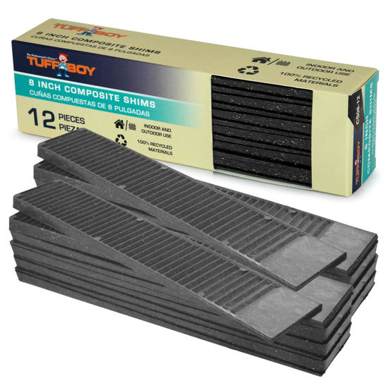 Picture of TUFFBOY Composite Shims and Leveling Wedges (12 Pack, 8") - Made in USA - Extreme Load Support Plastic Shims for Leveling - Table, Floor, Refrigerator, Doors, Toilet, and Furniture Levelers