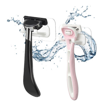 Picture of Hook LAB Self-Adhesive Shower Razor Holder, 2-Pack, Removable & Reusable Waterproof Hooks, for Towels, Bath Accessories, Kitchen & Bathroom Use - White