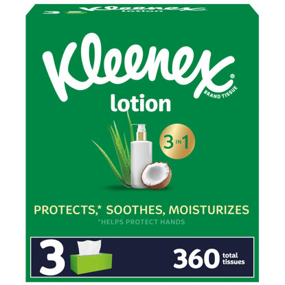 Picture of Kleenex Lotion Facial Tissues with Coconut Oil, 3 Flat Boxes, 120 Tissues Per Box, 3-Ply