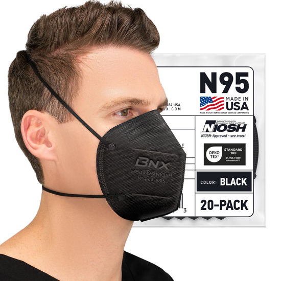 Picture of AccuMed BNX N95 Mask Black NIOSH Certified MADE IN USA Particulate Respirator Protective Face Mask (20-Pack, Approval Number TC-84A-9315 / Model H95B) Black