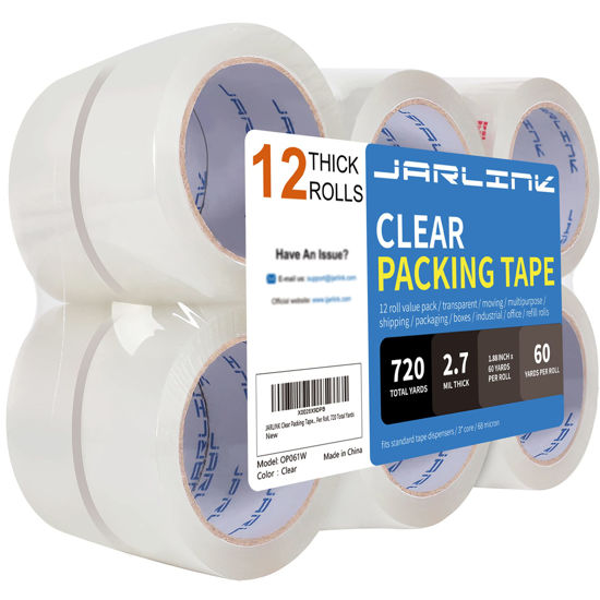 Picture of JARLINK Clear Packing Tape (12 Rolls), Heavy Duty Packaging Tape for Shipping Packaging Moving Sealing, 2.7mil Thick, 1.88 inches Wide, 60 Yards Per Roll, 720 Total Yards