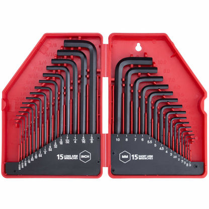 Picture of EFFICERE 30-Piece Premium Hex Key Allen Wrench Set, SAE and Metric Assortment, L Shape, Chrome Vanadium Steel, Precise Chamfered Tips | 0.028-3/8 inch 0.7-10 mm In Storage Case