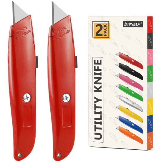Picture of DIYSELF 2Pack Utility Knife Box Cutter Retractable Blade Heavy Duty(Red)