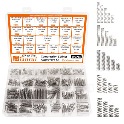 Picture of Dianrui 300PCS Compression Springs Assortment Kit 23 Different Sizes Mini Spring Stainless Steel Mechanical Small Springs for DIY Repair Project