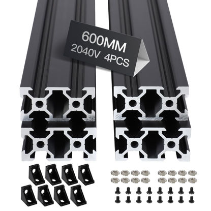 Picture of 4pcs 600mm V Slot 2040 Aluminum Extrusion European Standard Anodized Linear Rail for 3D Printer Parts and CNC DIY Black