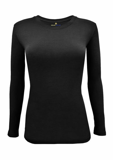 Picture of Natural Uniforms Women's Under Scrub Tee Crew Neck Long Sleeve T-Shirt (Black, Large)
