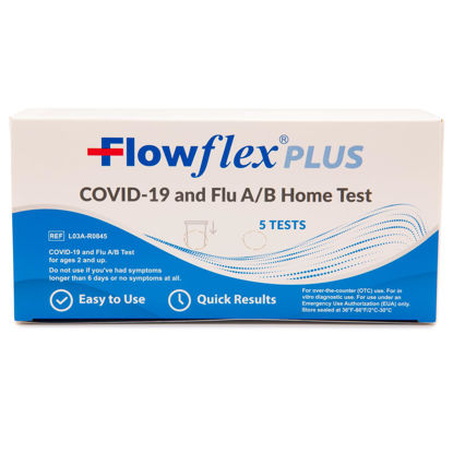 Picture of Flowflex® Plus COVID-19 and Flu A/B Home Test - (1 Package, 5 Tests) Flu A&B 3-in-1 Antigen Rapid Test, Results in 15 Minutes, FDA Authorized. Non-invasive Nasal Swab, Easy to Use with No Discomfort