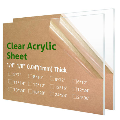 Picture of 2 Pieces 8 x 10” Clear Acrylic Sheet Plexiglass - 1/8”(3mm) Thick, Use for Craft Projects, Signs, DIY Projects and More; Cut with Saw or Hand Tools, No Laser Cut