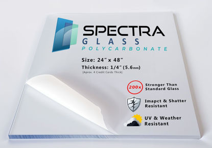 Picture of 24" x 48" (1/4" Thick) Spectra Glass Clear Polycarbonate Lexann Plastic Sheet. Stronger Than Plexiglass. UV Coating. Impact & Weather Resistant. Sizes Nominal Cut Within +-1/8". Made in USA