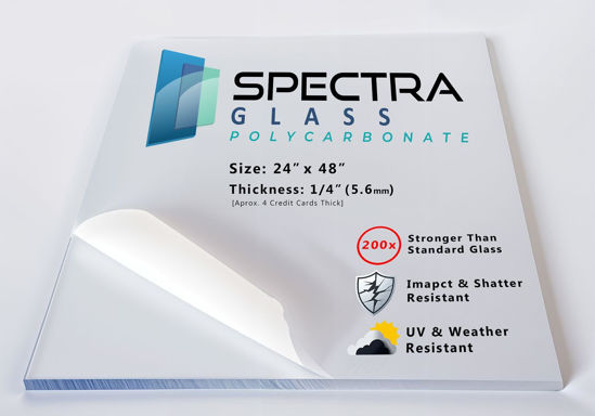 Picture of 24" x 48" (1/4" Thick) Spectra Glass Clear Polycarbonate Lexann Plastic Sheet. Stronger Than Plexiglass. UV Coating. Impact & Weather Resistant. Sizes Nominal Cut Within +-1/8". Made in USA