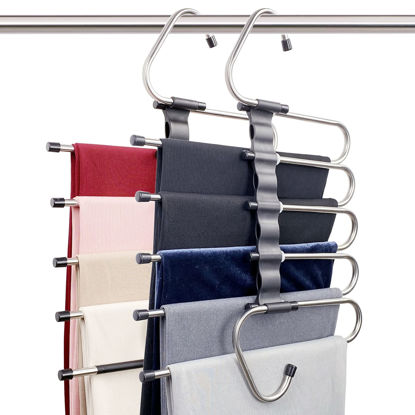 Picture of Magic Pants Hangers Space Saving - 2 Pack for Closet Multiple Layers Multifunctional Uses Rack Organizer for Trousers Scarves Slack (2 Pack with 10 Metal Clips)