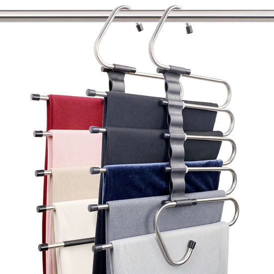Picture of Magic Pants Hangers Space Saving - 2 Pack for Closet Multiple Layers Multifunctional Uses Rack Organizer for Trousers Scarves Slack (2 Pack with 10 Metal Clips)