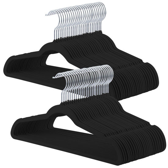 Picture of ELONG HOME Velvet Hangers 50 Pack, Black Slim Felt Hangers with 360° Swivel Hook, Non Slip Skinny Hangers Heavy Duty Adult Hangers for Coats, Pants & Dress Clothes