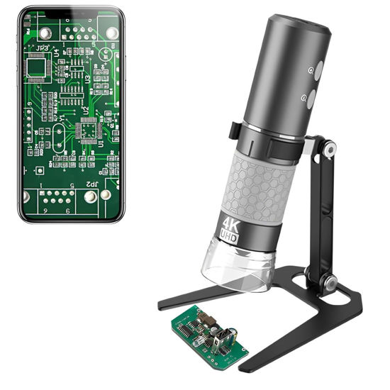 Picture of Jiusion WiFi USB Digital Handheld Microscope, 50 to 1000x Wireless Magnification Endoscope 4K 3840x2160P Camera 8 LEDs with Metal Stand for iPhone iPad Android Mac Windows Linux Chrome