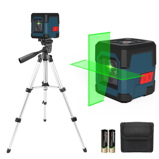 Picture of Laser Level, RockSeed Cross Line Laser with Self-Leveling, Vertical and Horizontal Line, Rotatable 360 Degree, Carrying Pouch, Battery Included (Green with Tripod)